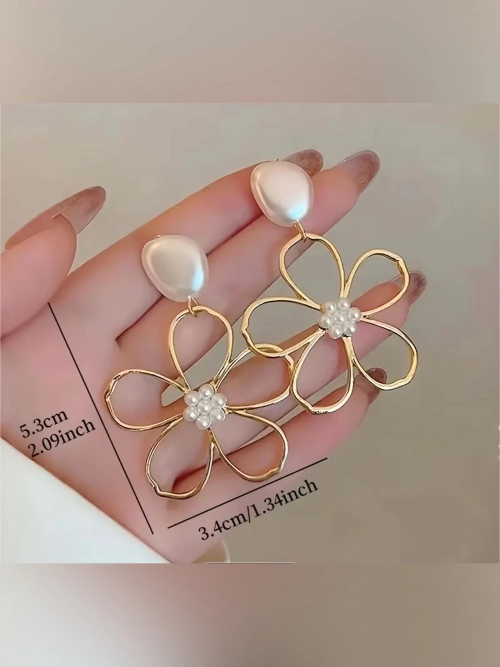 Gold Flower Drop Earrings with Pearl Accent - Elegant Women’s Jewelry